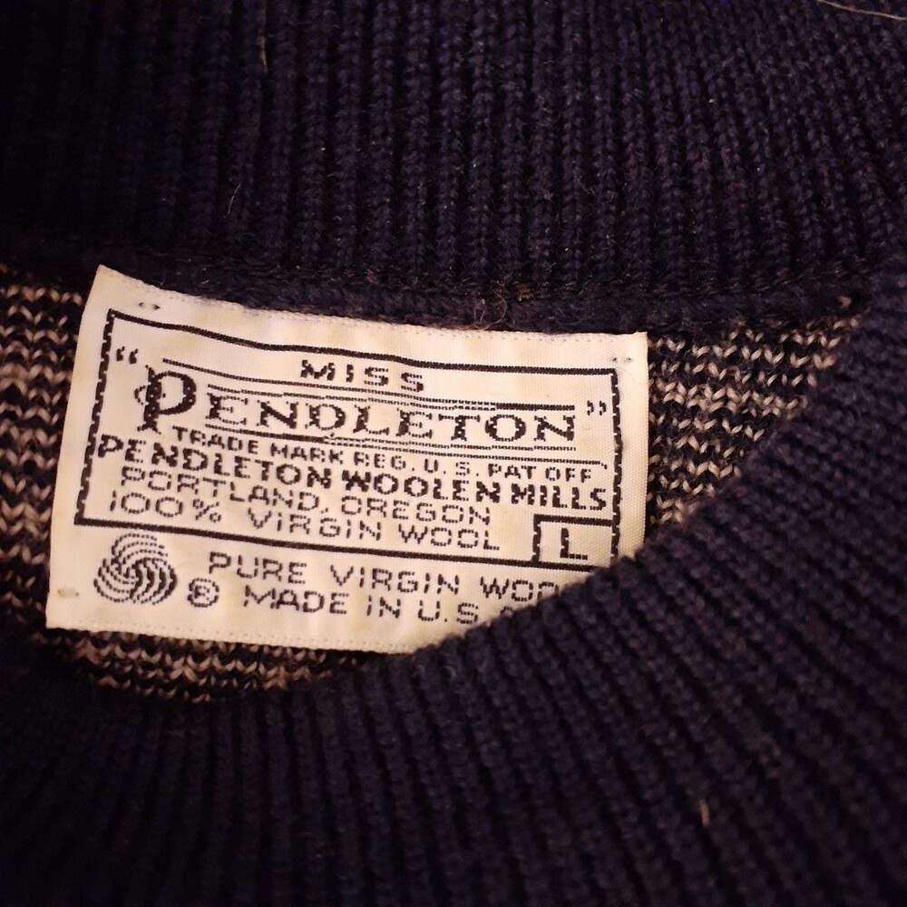 Pendleton sweater 100% wool navy check Crewneck Tunic top m l vintage top luxury - Picture 2 of 7